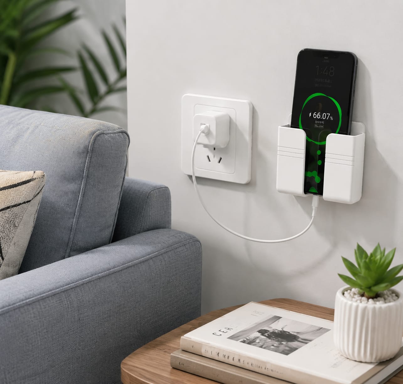 Universal Mobile Charging Stand & Phone Holder | Bedside + Wall Mount | Android & iPhone Compatible”