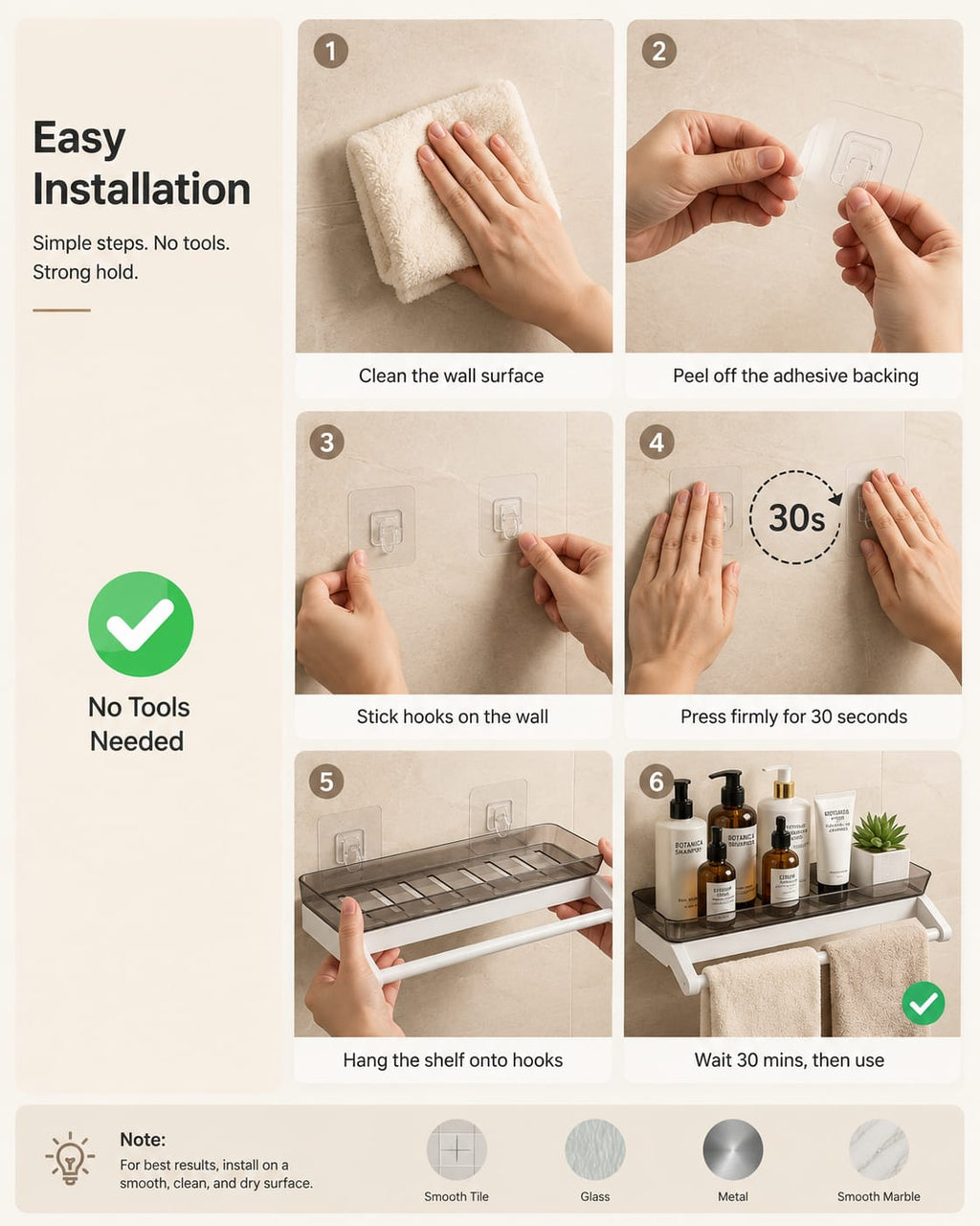 Bathroom Organizer with Towel Holder – No-Drill Wall Mounted Storage Rack