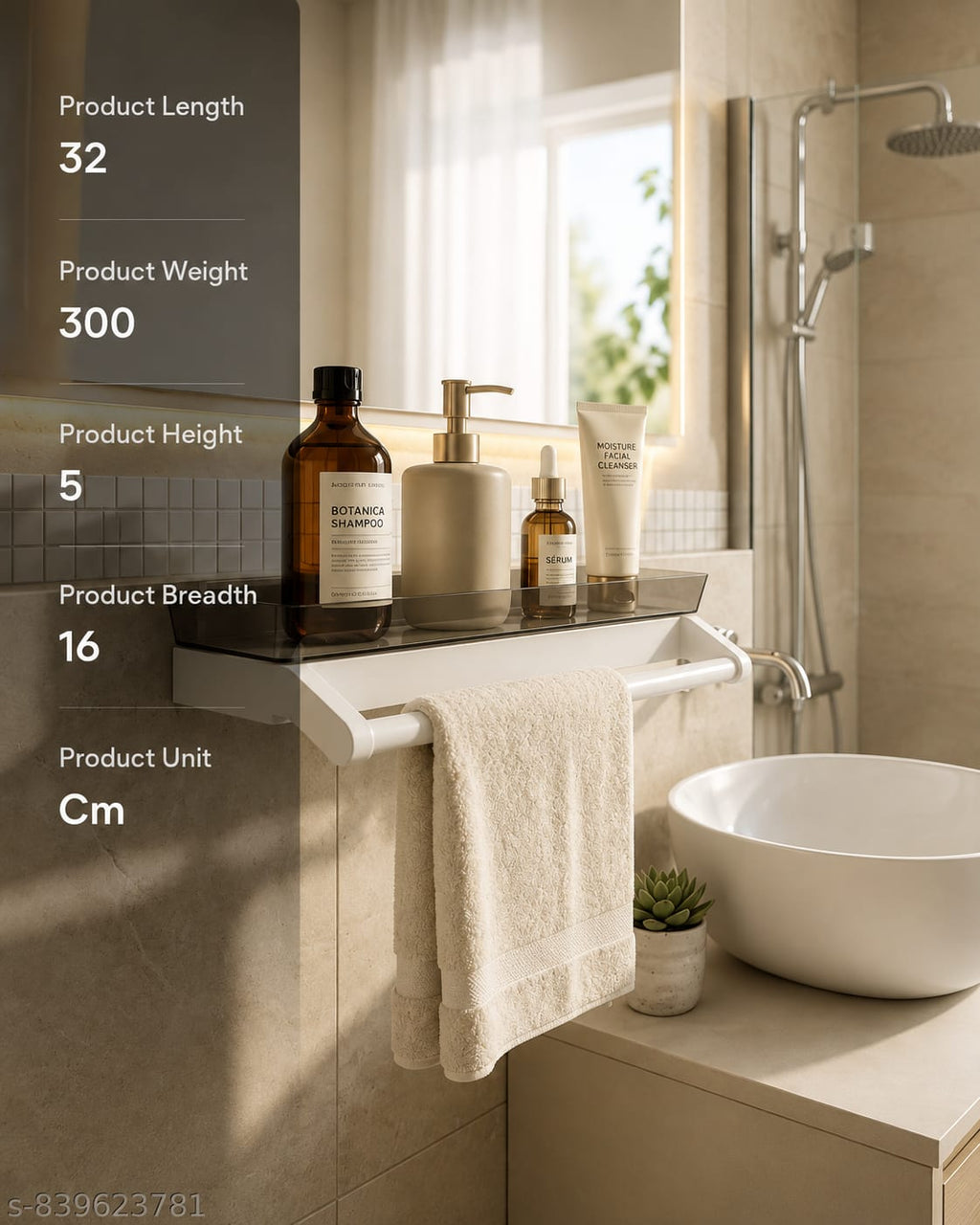 Bathroom Organizer with Towel Holder – No-Drill Wall Mounted Storage Rack