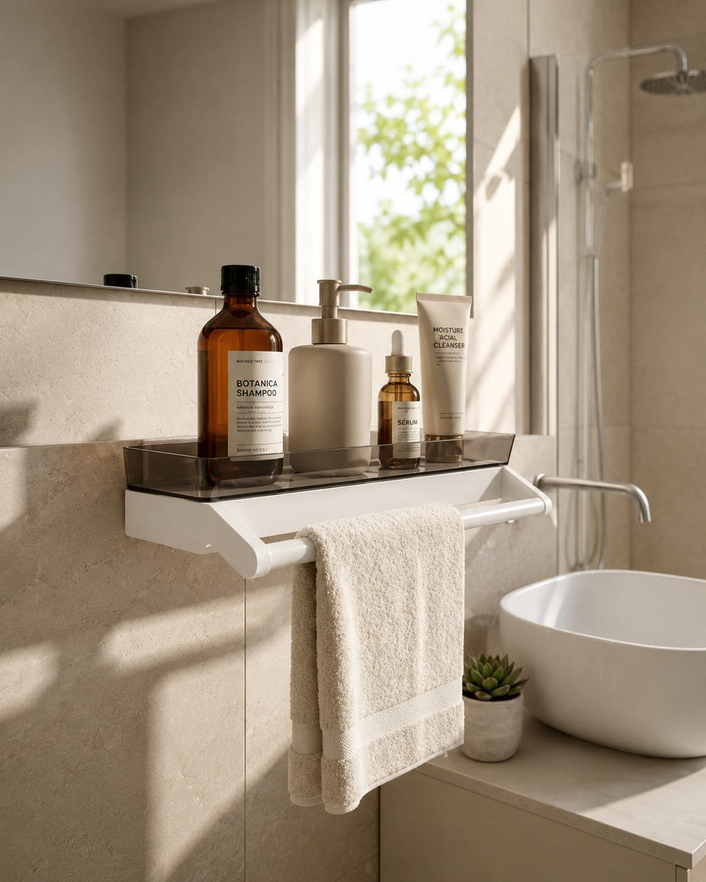 Bathroom Organizer with Towel Holder – No-Drill Wall Mounted Storage Rack