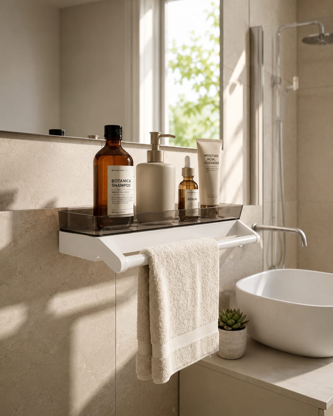 Bathroom Organizer with Towel Holder – No-Drill Wall Mounted Storage Rack